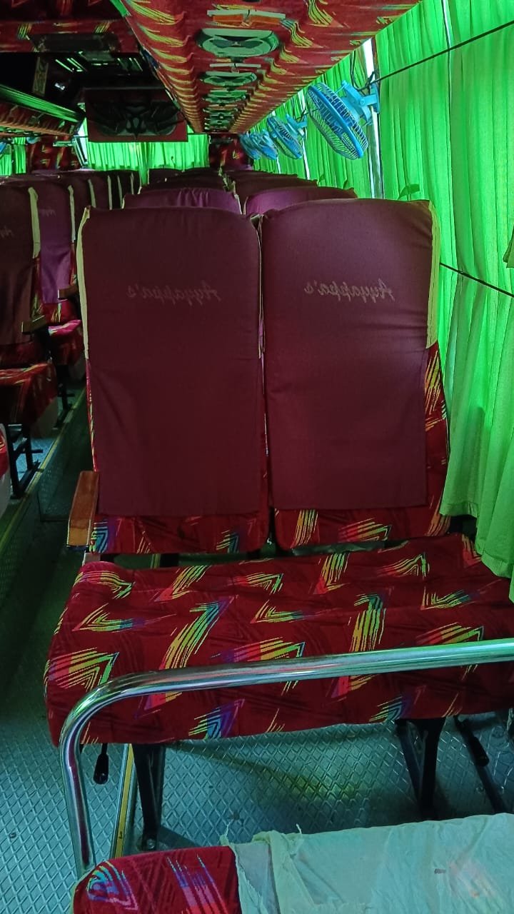 Seating in an Ayyappas bus; interiors vary by vehicle